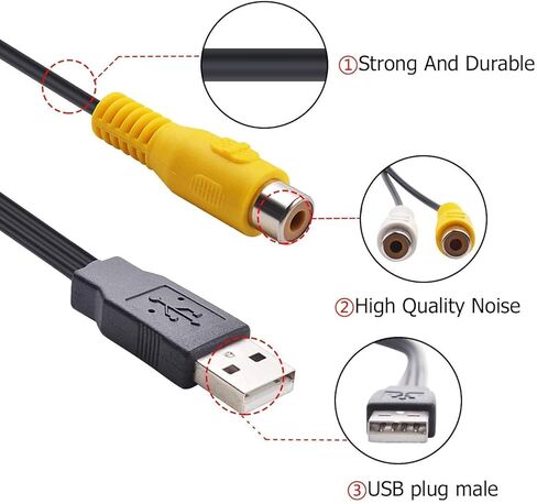 كابل USB إلى 3RCA، USB A 2.0 ذكر إلى 3 RCA أنثى بطاقة التقاط صوت الفيديو، سلك محول مركب AV للكمبيوتر الشخصي، Mac، DVR، HDD، مشغل DVD، فك التشفير، نظام AV، نقل صوت الفيديو للمسرح المنزلي in Kuwait