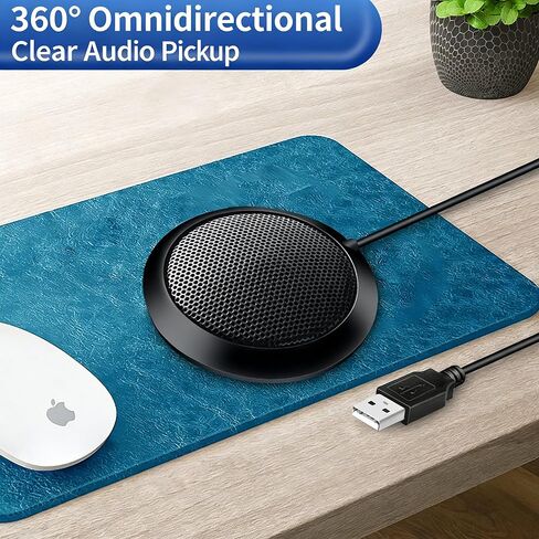 USB Omnidirectional Microphone for Conference, Streaming & Gaming | One-Touch Mute | Laptop PC Mic Black in Saudi Arabia