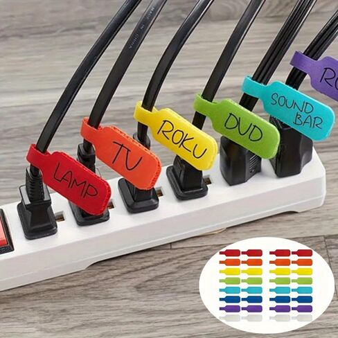32 Self-Locking Writable Cable Straps - Color-Coded Locking System for Managing Wires, Organizing Electronic Devices, TVs, Home & Office Cables, Reusable Cord Ties in Saudi Arabia