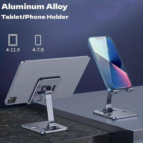 حامل هاتف من سبائك الألومنيوم مكون من قطعتين، حامل قابل للطي وقابل للتعديل لأجهزة iPad mini والهواتف الذكية والمكتب والسفر in Saudi Arabia