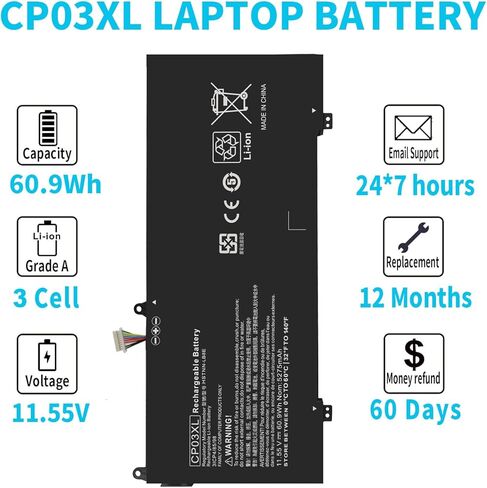 Emanjor CP03XL Laptop Battery for HP Spectre X360 Convertible 13-ae0xx 13-ae013dx 13-ae014dx 13-ae011dx 13-ae012dx 13-ae000 13t-ae000 13-ae049ng 13-ae040ng 929072-855 929066-421 CP03060XL HSTNN-LB8E in Saudi Arabia