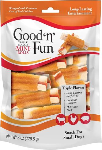 Good 'n' Fun Triple Flavor Mini Rolls, 8 Ounce, Treat Your Small Dog to a Long-Lasting Rawhide Chews in Saudi Arabia