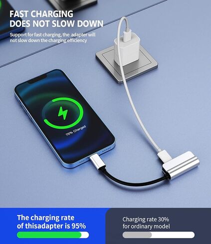 Aux to Lightning Adapter 3.5mm Jack Headphone Splitter 2in1 for iPhone 14 13 12 Pro Max Audio Cable Charger Adaptor Connector for Apple Wired Earphone Converter Dual Accessories for iPad Phone Dongle in Saudi Arabia