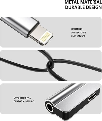 Aux to Lightning Adapter 3.5mm Jack Headphone Splitter 2in1 for iPhone 14 13 12 Pro Max Audio Cable Charger Adaptor Connector for Apple Wired Earphone Converter Dual Accessories for iPad Phone Dongle in Saudi Arabia