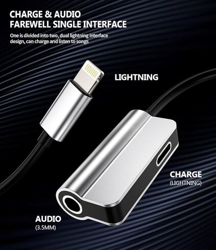 Aux to Lightning Adapter 3.5mm Jack Headphone Splitter 2in1 for iPhone 14 13 12 Pro Max Audio Cable Charger Adaptor Connector for Apple Wired Earphone Converter Dual Accessories for iPad Phone Dongle in Saudi Arabia