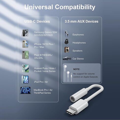 محول سماعة رأس USB-C إلى 3.5 مم - حزمة HiFi 2 متوافقة مع Apple iPhone 17 16 15 Samsung Galaxy S25 S24 S23 S22 S21 Plus Pro Max Ultra Pixel iPad - محول من النوع C إلى Aux Cord Jack Dongle in Saudi Arabia