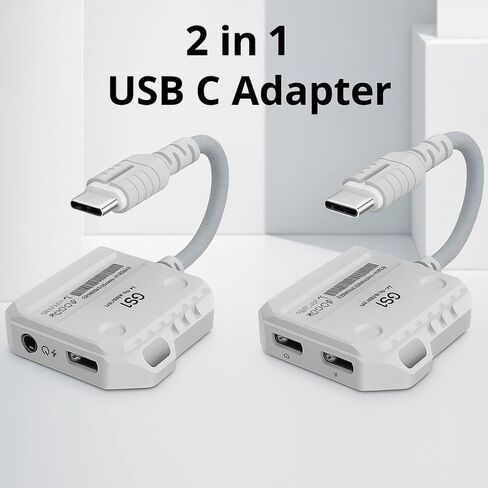 محول شحن سريع 2 في 1 USB C مع صوت عالي الدقة توصيل طاقة 60 وات، محول صوت 3.5 مم ﻿(3.5 مم نوع C) in Saudi Arabia