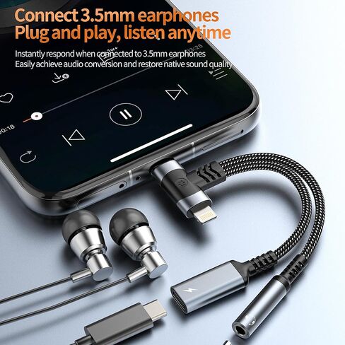 USB C Lightning to 3.5mm Headphone Jack Adapter(2in1)for iPhone 16 15 14 13 Pro Max AUX Charger Splitter Cable Audio Dongle for Apple Cord Charging Compatible for Samsung S25 S24 Dual Port for iPad 10 in Saudi Arabia
