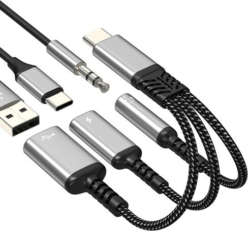 محول Aux إلى USB C (3 في 1) 3.5 مم مقسم مقبس سماعة الرأس لهاتف iPhone 17 16 15 Pro Max كابل صوت من النوع C لشاحن سلك Apple Dongle OTG شحن مزدوج لجهاز Ipad ومنفذ سلكي للسيارة متوافق مع Samsung in Saudi Arabia