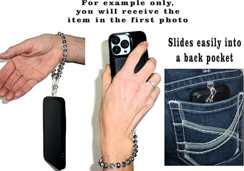 Hidden Hollow Beads Cell phone charm Wrist strap tether tab wristlet anti-drop hands free fits most cases and accessories (Black & Gold) in Saudi Arabia