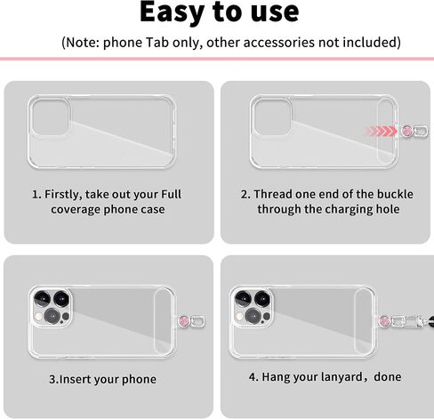 TACOMEGE 2pcs Clear Phone Tether Tabs for iPhone Smartphone Case, Cell Phone Tether CrystalPink for Women Girls (Clear-Pink) in Saudi Arabia