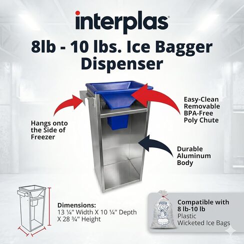8 LB -10 LB Ice Bagger, Ice Bag Filler Stand, Ice Bagger for Ice Machine, Perfect for 8lbs -10lbs Ice Bags on Plastic or Metal Wicket -Designed for Convenience Store and Commercial Use- by Interplas in Saudi Arabia