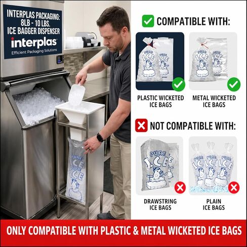 8 LB -10 LB Ice Bagger, Ice Bag Filler Stand, Ice Bagger for Ice Machine, Perfect for 8lbs -10lbs Ice Bags on Plastic or Metal Wicket -Designed for Convenience Store and Commercial Use- by Interplas in Saudi Arabia