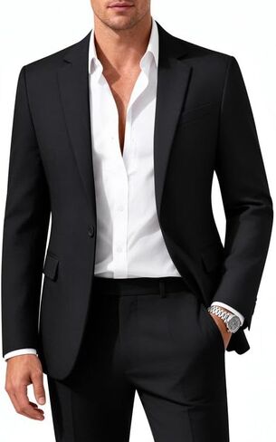 MAGE MALE Mens 2 Piece Suit Slim Fit Solid Wedding Prom Tuxedo Suit with One Button Notch Lapel Blazer and Pants in Kuwait