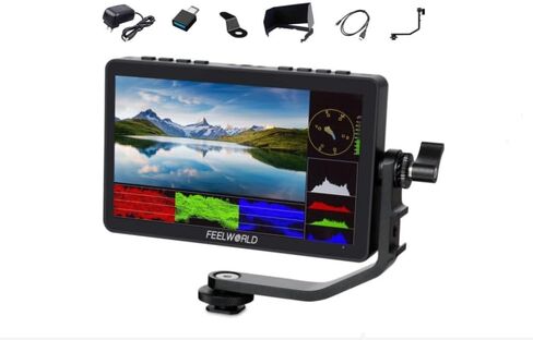 Feelworld F5 Prox 5.5 Inch Camera Monitor High Bright 1600 Nit Touch Screen 4K HDMI 1920 * 1080 3D LUT 5V Type-c Power Supply Full HD DSLR Field Monitor Video Support (with 12V Adapter) in Saudi Arabia