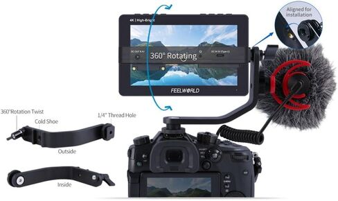 Feelworld F5 Prox 5.5 Inch Camera Monitor High Bright 1600 Nit Touch Screen 4K HDMI 1920 * 1080 3D LUT 5V Type-c Power Supply Full HD DSLR Field Monitor Video Support (with 12V Adapter) in Saudi Arabia