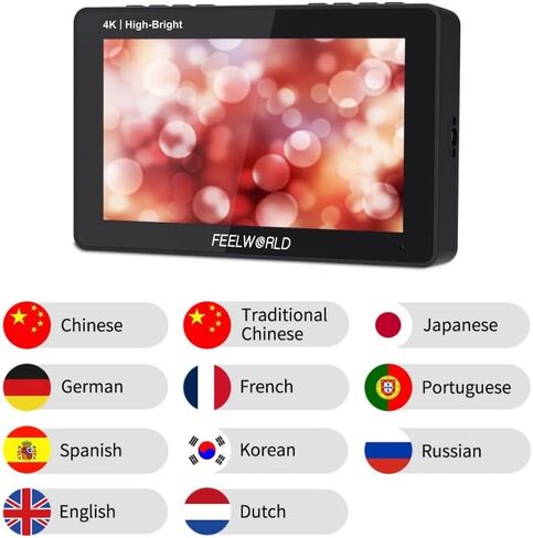 Feelworld F5 Prox 5.5 Inch Camera Monitor High Bright 1600 Nit Touch Screen 4K HDMI 1920 * 1080 3D LUT 5V Type-c Power Supply Full HD DSLR Field Monitor Video Support (with 12V Adapter) in Saudi Arabia