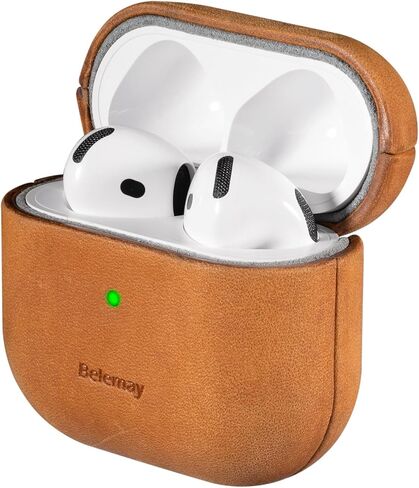 Belemay Handcrafted Crazy Horse Leather Case for AirPods 4 (2024), Vintage Aesthetic, Two-Tone Effect, Unique Patina, Compatible with MagSafe, Compatible with Airpods 4th Gen, Rustic Brown in Saudi Arabia