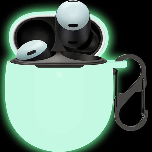 for Google Pixel Buds Pro 2 (2024) & Pixel Buds Pro (2022) Case Cover, Soft Silicone Shockproof Protective Case Skin with Carabiner (Glow Green) in Saudi Arabia