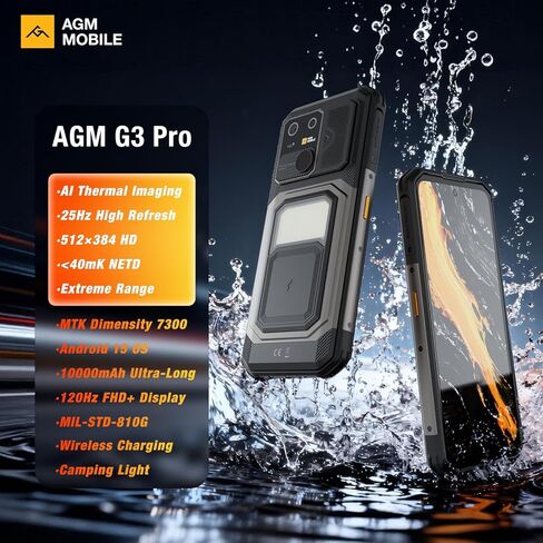 AGM G3 Pro Flagship Ultra Rugged Smartphone Android 15, 25fps Thermal Camera, 6.72" FHD+120Hz Display, MTK 7300, PD Fast & Wireless Charging, 10000mAh, NFC/GPS/Camping Light/116dB Speaker | 24GB+512GB in Saudi Arabia