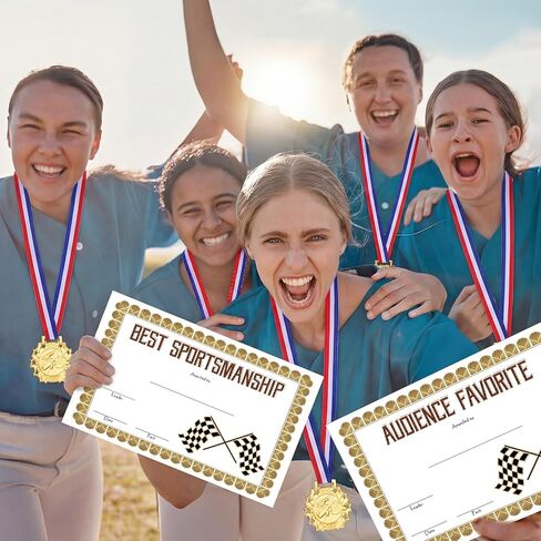 Cunno 15 Pcs Derby Medals with Award Certificate Race Car Trophy Gold Metal Award Medal with Neck Ribbon Prizes Winner Champion Trophies Prize Event Tournament Gifts in Saudi Arabia