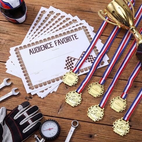 Cunno 15 Pcs Derby Medals with Award Certificate Race Car Trophy Gold Metal Award Medal with Neck Ribbon Prizes Winner Champion Trophies Prize Event Tournament Gifts in Saudi Arabia