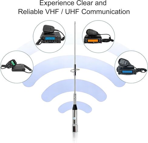 هوائي راديو هام متنقل ثنائي النطاق UHF VHF 136-174 ميجا هرتز 400-470 ميجا هرتز مع كابل 16 قدم ومشبك قاعدة لسيارة شاحنة هام راديو راديو متنقل للهواة راديو اتجاهين للقوارب البحرية راديو VHF in Kuwait