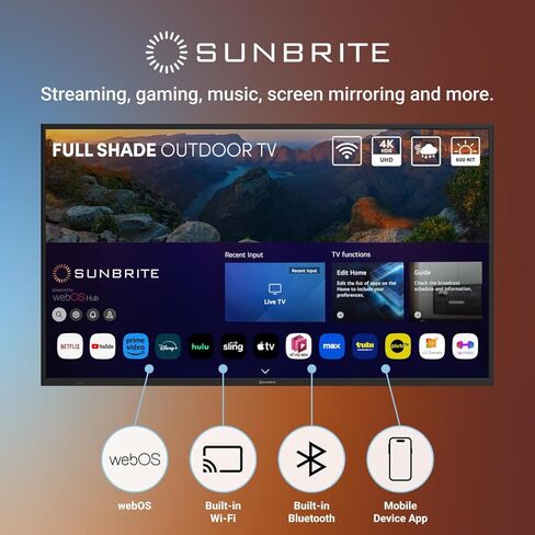 SunBrite 75 بوصة تلفزيون ذكي خارجي Veranda 4 Series، تلفزيون 4K UHD LED للظل، سطوع 600-Nit، مقاوم للطقس IP55، بلوتوث 5.0 لاسلكي، مكبرات صوت مدمجة in Kuwait