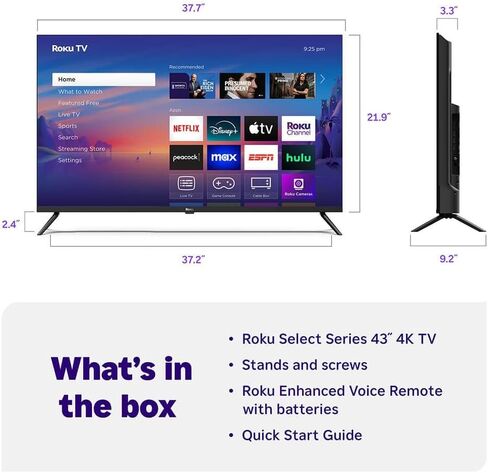 Roku Smart TV 43-Inch Select Series, 4K HDR TV – Roku TV with Roku Remote – Flat Screen LED Television with Wi-Fi for Streaming 43R4C4-2024 Model (Renewed) in Saudi Arabia