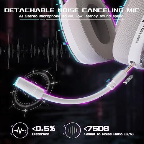 ATTACK SHARK L60 Wireless Over-Ear Gaming Headset,40mm Drivers,Detachable Noise Cancelling Mic,Memory Foam Ear Pads,3 Modes USB Computer Headset with 5.1 Surround Sound for PC/Mac/PS4/PS5-White in Saudi Arabia