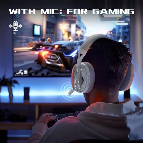 ATTACK SHARK L60 Wireless Over-Ear Gaming Headset,40mm Drivers,Detachable Noise Cancelling Mic,Memory Foam Ear Pads,3 Modes USB Computer Headset with 5.1 Surround Sound for PC/Mac/PS4/PS5-White in Saudi Arabia