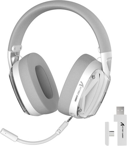 ATTACK SHARK L60 Wireless Over-Ear Gaming Headset,40mm Drivers,Detachable Noise Cancelling Mic,Memory Foam Ear Pads,3 Modes USB Computer Headset with 5.1 Surround Sound for PC/Mac/PS4/PS5-White in Saudi Arabia
