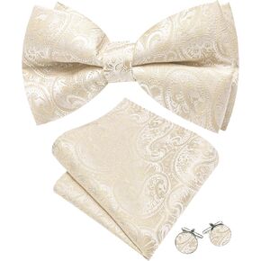 Barry.Wang Mens Bow Tie Paisley Striped Pre-Tied Bowties Pocket Square Cufflinks Set Wedding Formal Party Prom in Saudi Arabia