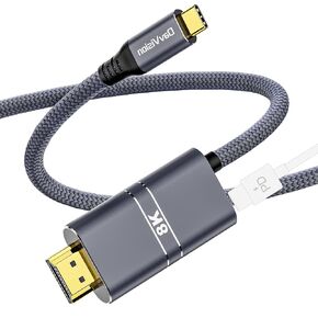 محول كابل USB C إلى HDMI مع منفذ شحن سريع 240 وات PD، 8K@60HZ، 4K@120هرتز، متوافق مع Thunderbolt 5/4/3، نوع C مضفر مطور إلى HDMI لأجهزة MacBook، iPhone17/16/15، iPad، HDTV (10FT، رمادي) in Kuwait