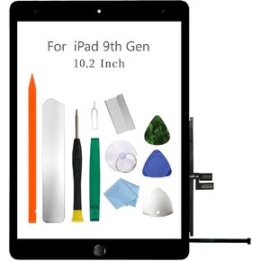 لجهاز iPad 9 (إصدار الجيل التاسع 2021) زجاج بديل للشاشة يعمل باللمس، لجهاز iPad 10.2 بوصة A2602 A2603 A2604 A2605، مع زر الصفحة الرئيسية والأدوات - أسود in Kuwait