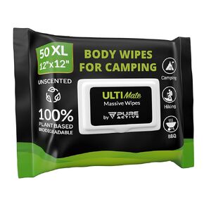 Body Wipes for Camping 50 XXL Camping Wipes 12''x 12'', Shower Body Wipes for Camping, Body and Face Wipes, Biodegradable Personal Hygiene Body Cleansing Wipes for Women Men Kids Elderly Travel in Saudi Arabia