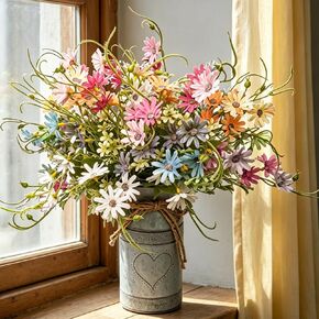 LESING Artificial Lavender Flowers with Vase Fake Lavender Plants in Decorative Metal Vase Rustic Vintage Flowers for Home Farmhouse Decoration (Heart,White) in Kuwait