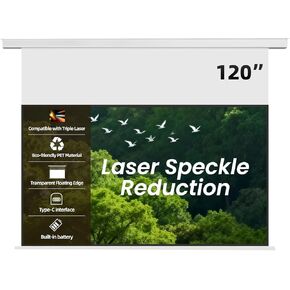 شاشة عرض PureVision مقاس 120 بوصة مزودة بمحرك، وتقليل البقع بالليزر، وشاشة عرض خارجية منسدلة مقاومة للماء، وشاشة أفلام بدقة 4K/8K UHD جاهزة، وإعادة الشحن مرتين سنويًا للمسرح المنزلي وليلة الأفلام في الفناء الخلفي in Kuwait