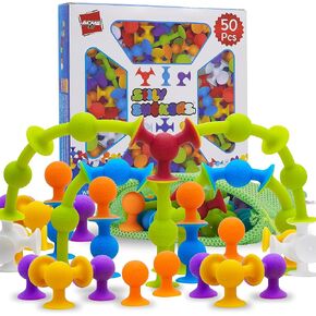 Silly Suckers 50 PCS Suction Cup Toys | Connect - Build - Create | Smooth Soft Edges | BPA Safe | Dishwasher Safe | Bath Toys | Toddler Toys | Sensory Toys | Hours of Fun ❤️ in Saudi Arabia