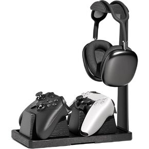 UPERGO Headset Stand with 2 Controller Holders - Solid Wood & Metal Gaming Headphone Holder for Switch, Controllers, and Desk Accessories (Wood) in Saudi Arabia