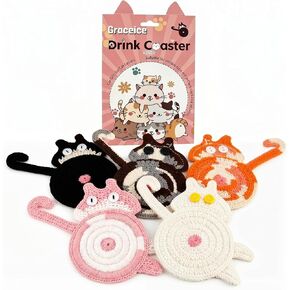3PCS Cat Coaster Woven Creative Cute Cat Coaster Insulation Coaster Coffee and Tea Coaster Desktop Gifts in Kuwait