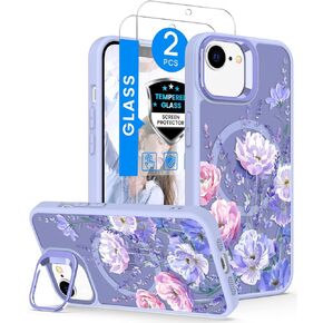 حافظة Dretal مغناطيسية لهاتف iPhone 17e وحافظة iPhone 16e زهرية، حامل عدسة مدمج، واقي شاشة 2X، حافظات مغناطيسية شفافة غير لامعة، غطاء مقاوم للصدمات للنساء والفتيات على شكل زهرة لـ 17e (زهور) in Kuwait
