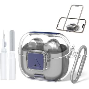 غطاء قفل آمن لحافظة Galaxy Buds 3 Pro (2024) / Galaxy Buds 3 FE (2025)، حافظة واقية ناعمة مقاومة للصدمات من مادة TPU لسماعات Samsung Buds 3 مع حامل هاتف/قلم تنظيف وسلسلة مفاتيح (أرجواني شفاف) in Kuwait