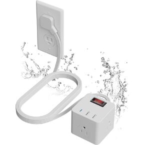 مكعب قطاع الطاقة في الهواء الطلق بطول 6 أقدام، IPX4 مقاوم للماء، 3 منافذ تيار متردد متباعدة على نطاق واسع مع 2 USB-A و1 محطة شحن USB-C PD 20 وات، سلك تمديد مسطح منخفض 45 درجة قابل للتركيب على الحائط، ETL-أبيض in Kuwait