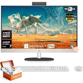 HP 27" All-in-One FHD IPS Touchscreen Desktop Computer, AMD Ryzen AI 7 350 (8-Core, Up to 5 GHz), 32 GB DDR5-5600 RAM, 2 TB NVMe SSD, Wi-Fi 6 & BT 5.4, Windows 11 Pro, Copilot+ PC, Wireless KB & Mouse in Saudi Arabia