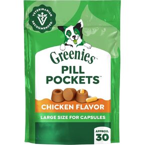 GREENIES PILL POCKETS for Dogs Capsule Size Natural Soft Dog Treats, Chicken Flavor, 7.9 oz. Pack (30 Treats) in Kuwait