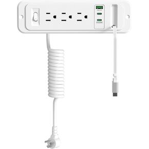 منفذ درج HEZI مع شاحن USB C قابل للسحب بقدرة 20 وات، مدخل مخرج مجوف للأثاث في 3 منافذ تيار متردد و4 منافذ USB، شريط طاقة مثبت على سطح المكتب بطول 6 أقدام سلك أبيض in Kuwait