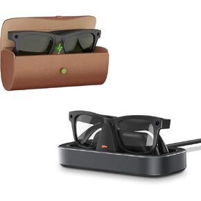 مجموعة شحن لنظارات Meta RayBan - حزمة طاقة ممتدة، علبة شحن 3500 مللي أمبير في الساعة ومحطة شحن ثابتة لنظارات Wayfarer وSkyler وHeadliner وOakley HSTN (كراميل ورمادي فلكي) in Kuwait