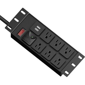 حامل PDU- 2U (6 منافذ)، وحدة توزيع طاقة الحامل مع حماية من زيادة التيار 1020J (كابل 125 فولت/15 أمبير 14AWG بطول 6 أقدام) و2 USB-A، حامل حامل لـ 10 ملحقات حامل خادم صغير، خزائن الشبكة/الرف/ذاتي in Kuwait