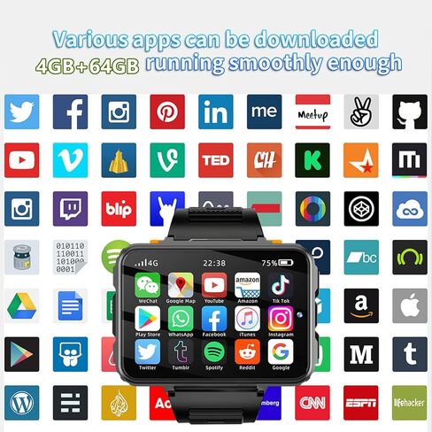 هاتف ساعة ذكية 4G، Android 10.7 MTK6762 رباعي النواة 4 جيجابايت + 64 جيجابايت ساعة ذكية 2.4 بوصة شاشة كبيرة للرجال 1500 مللي أمبير في الساعة كاميرا مزدوجة واي فاي بلوتوث نظام تحديد المواقع ومتتبع أنشطة اللياقة البدنية ساعات ذكية للرجال in Kuwait